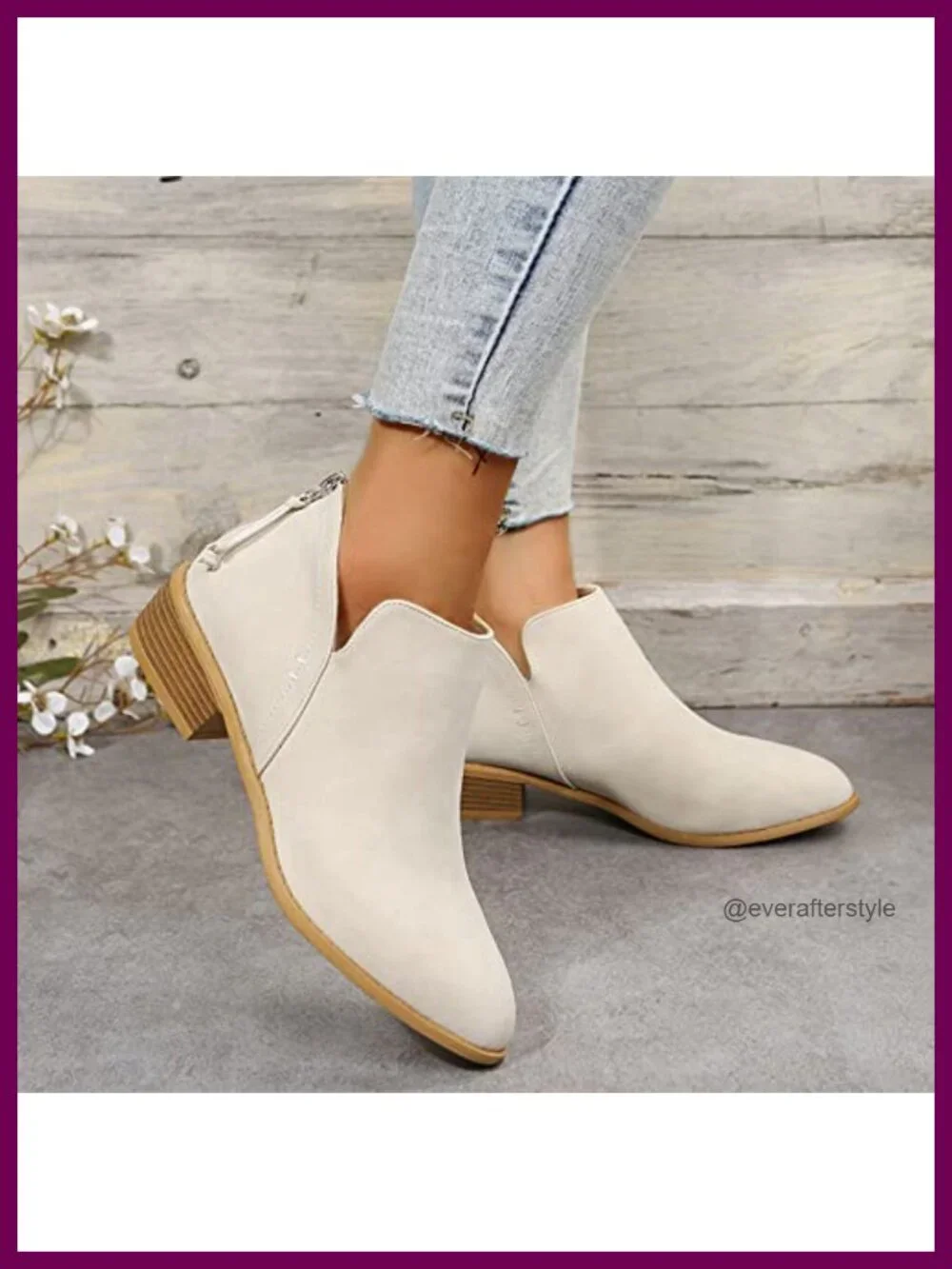 Women's Casual Low Heeled Ankle Booties with Chunky Block Heel Side V Cut